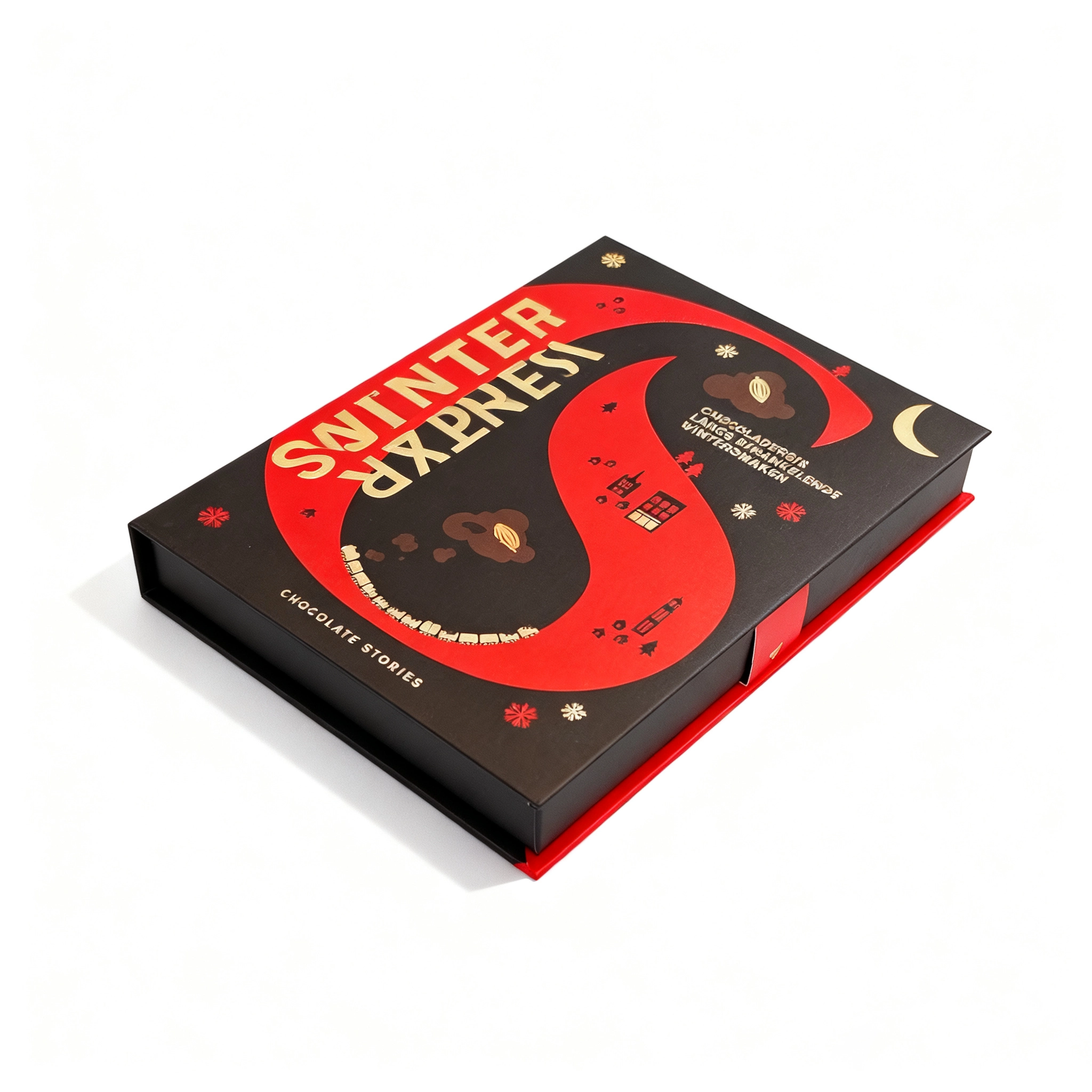 Chocolate packaging box with organized insert layout for gift presentation